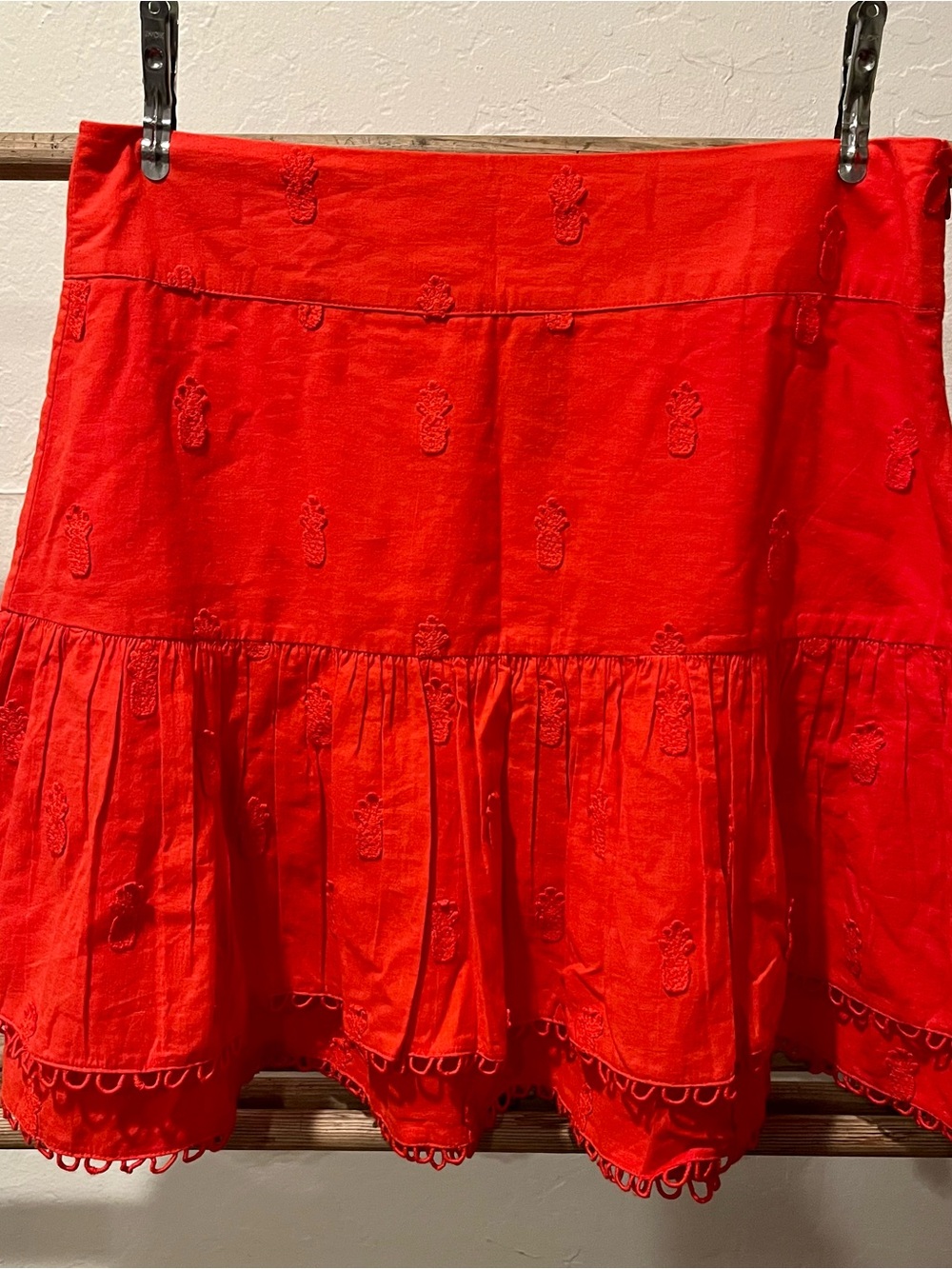 FARM Rio Bright Red/Vermillion Tiered 3D Pineapple Women's Skirt